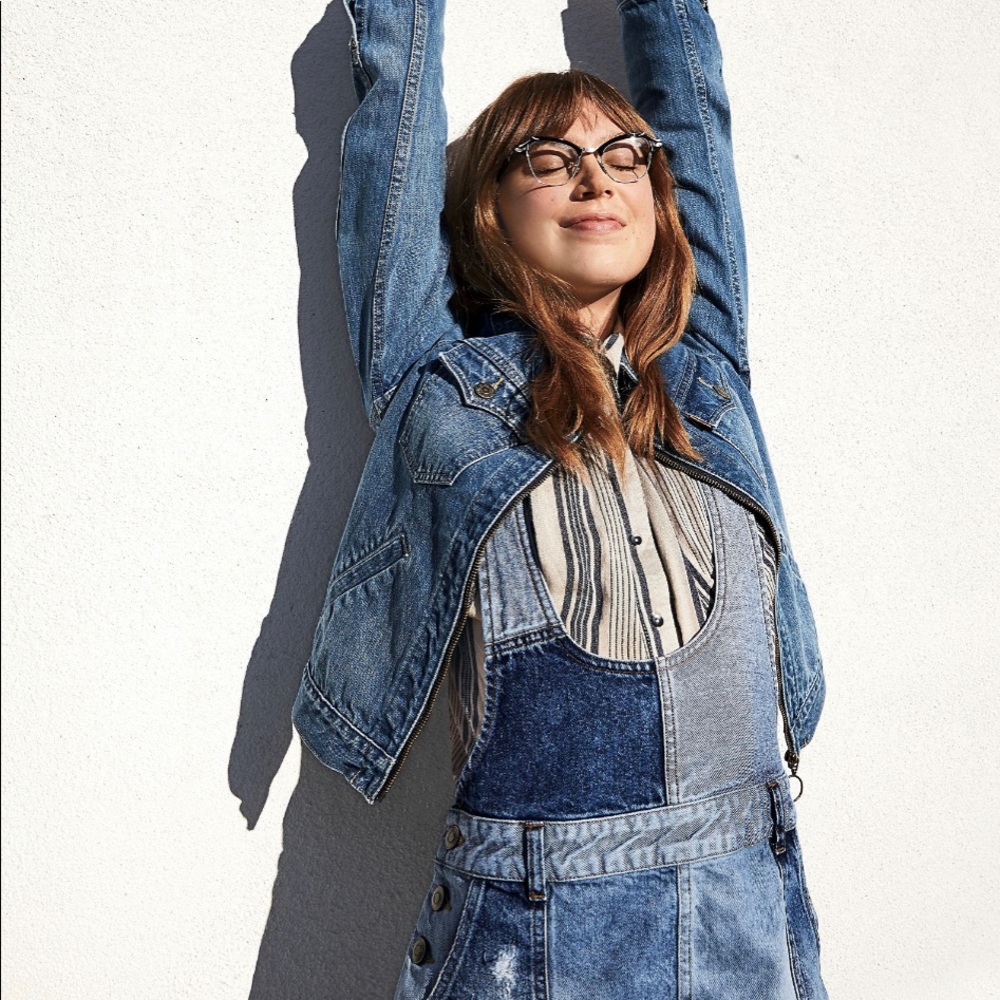 Patchwork Blues Mini Overall Dress - image 3